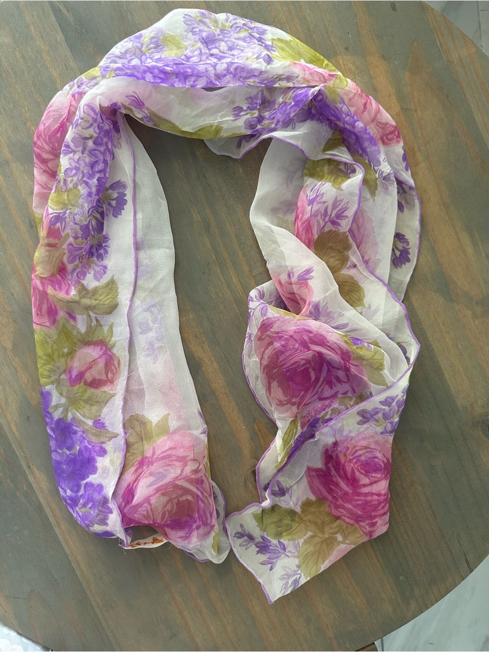 Lightweight Floral Sheer Scarf in Pink & Purple, 100% silk made in Japan